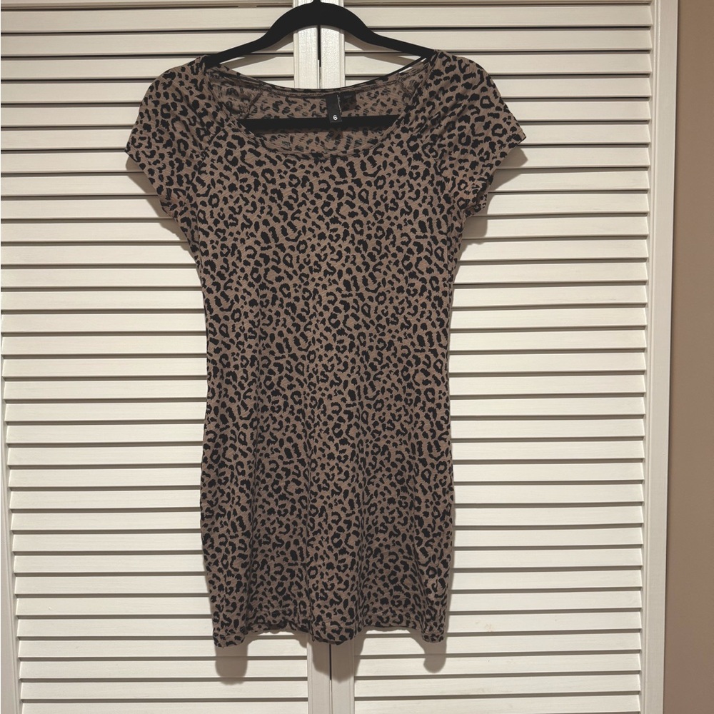 Leopard Print Short Sleeve Short Dress